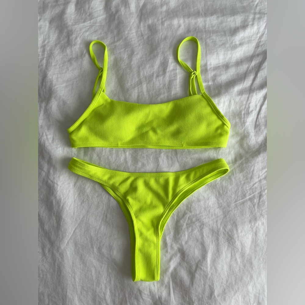 Neon Yellow Ribbed Bikini Set | Size Small | Brand New